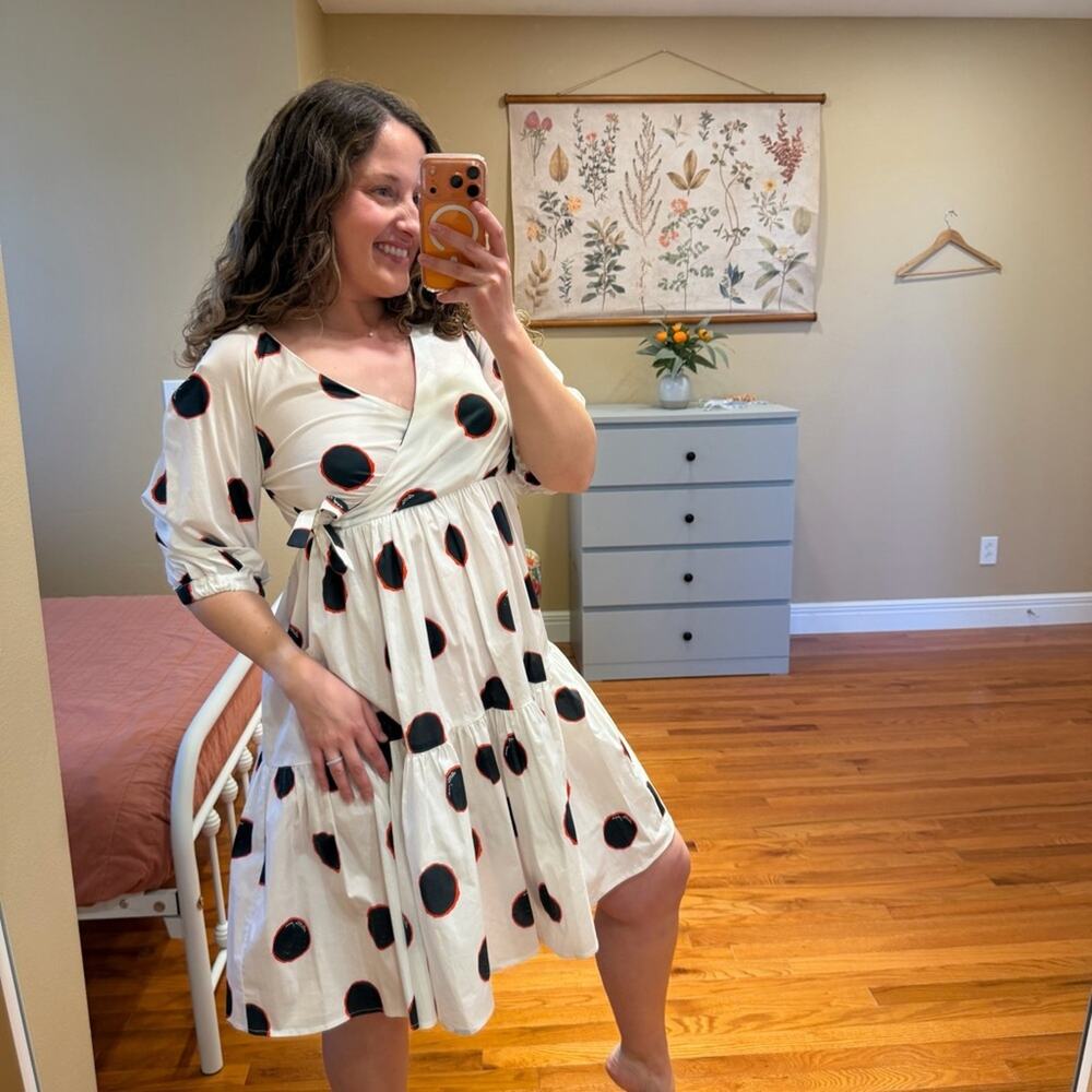 NWT Stella Jean White Black Red Polka Dot Faux Wrap Mini Dress 4